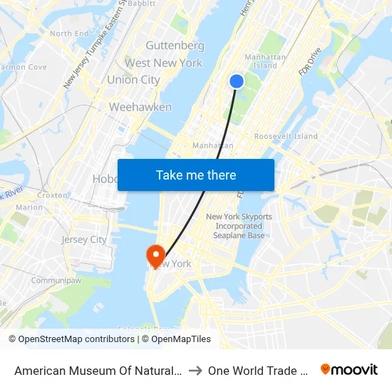American Museum Of Natural History to One World Trade Center map
