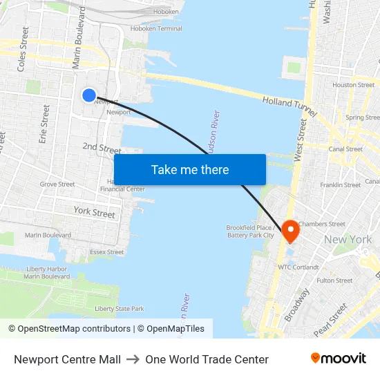 Newport Centre Mall to One World Trade Center map