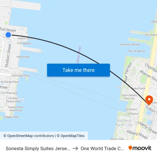 Candlewood Suites Jersey City to One World Trade Center map