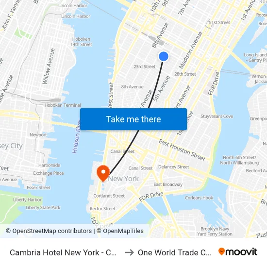 Cambria Hotel New York - Chelsea to One World Trade Center map