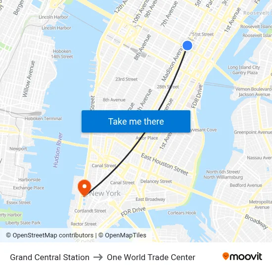 Grand Central Station to One World Trade Center map