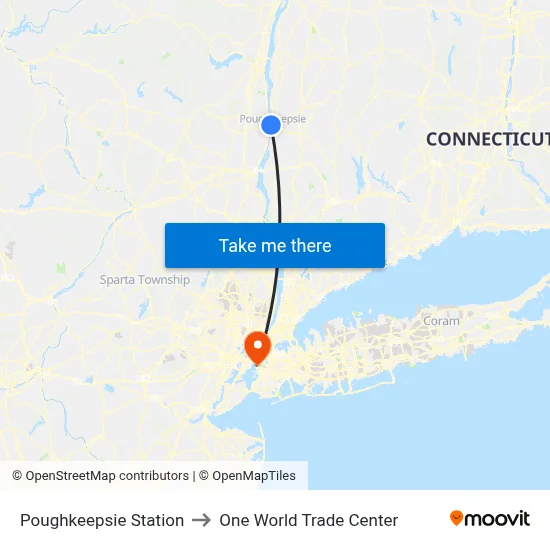 Poughkeepsie Station to One World Trade Center map
