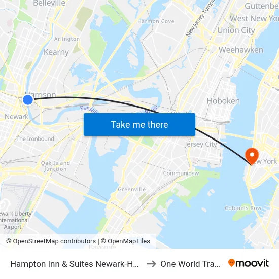 Hampton Inn & Suites Newark-Harrison-Riverwalk to One World Trade Center map