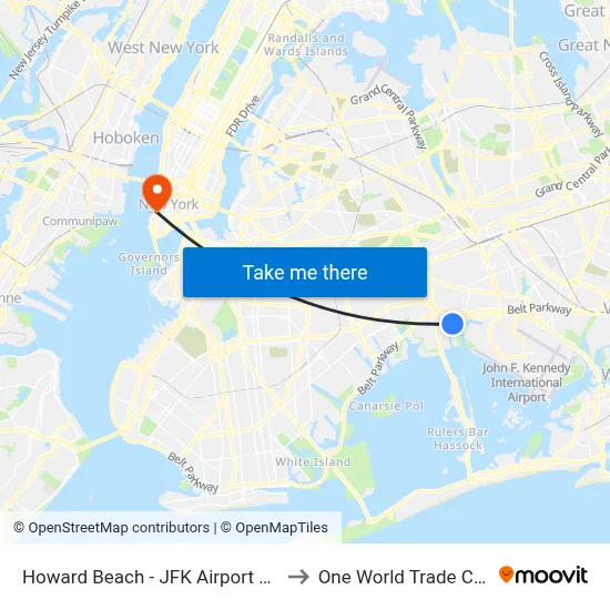 Howard Beach - JFK Airport Station to One World Trade Center map