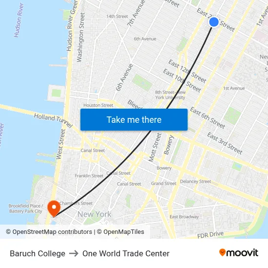 Baruch College to One World Trade Center map