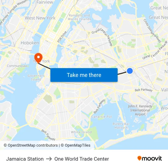 Jamaica Station to One World Trade Center map