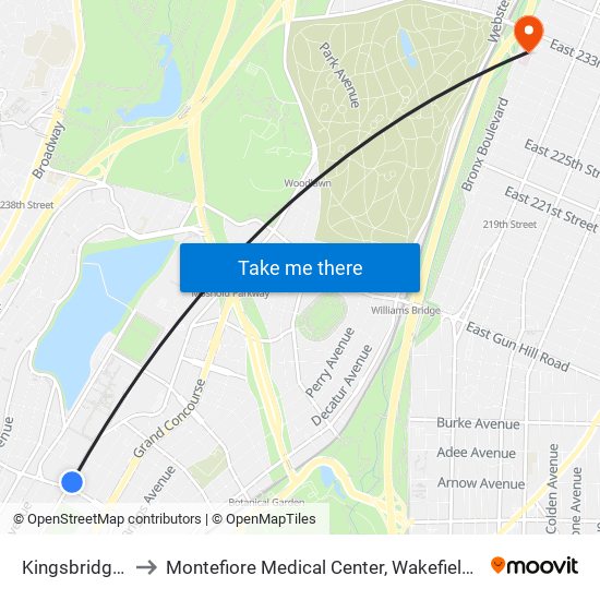 Kingsbridge Rd to Montefiore Medical Center, Wakefield Campus map