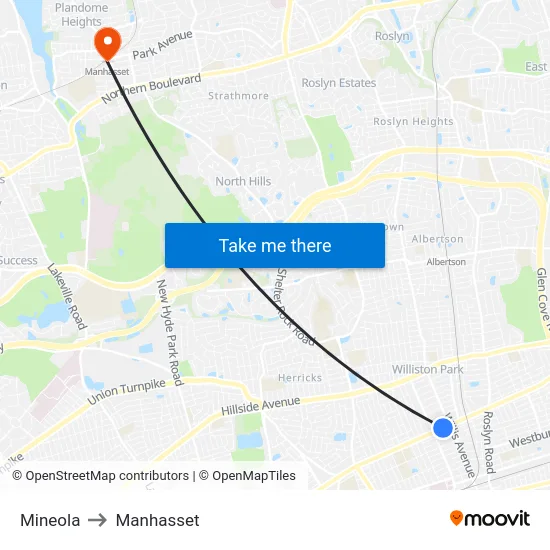 Mineola to Manhasset map