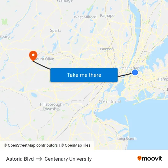 Astoria Blvd to Centenary University map