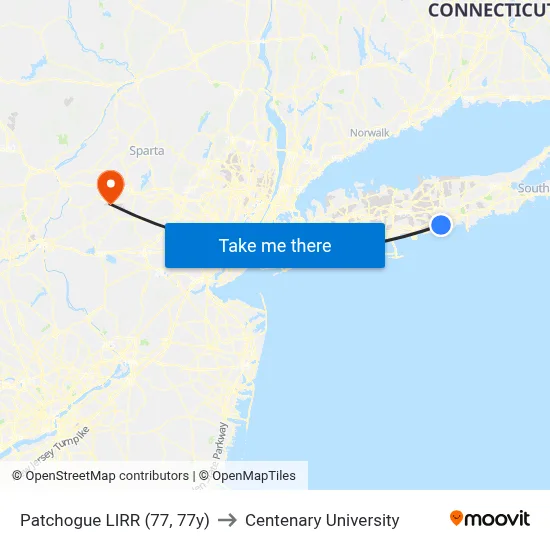 Patchogue LIRR (77, 77y) to Centenary University map