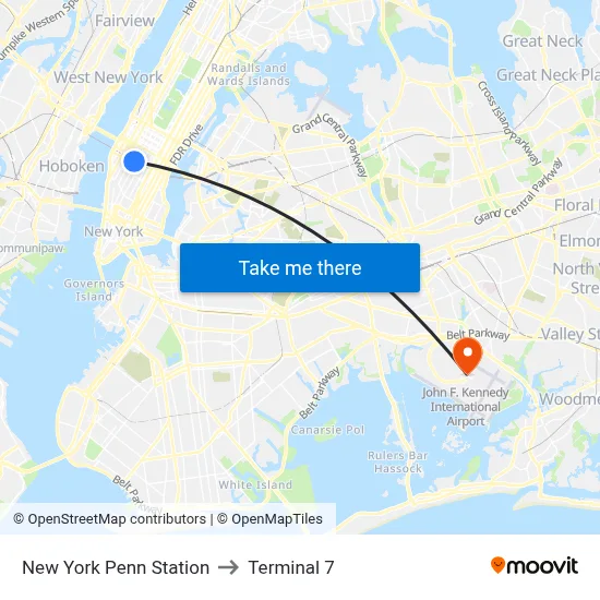 New York Penn Station to Terminal 7 map
