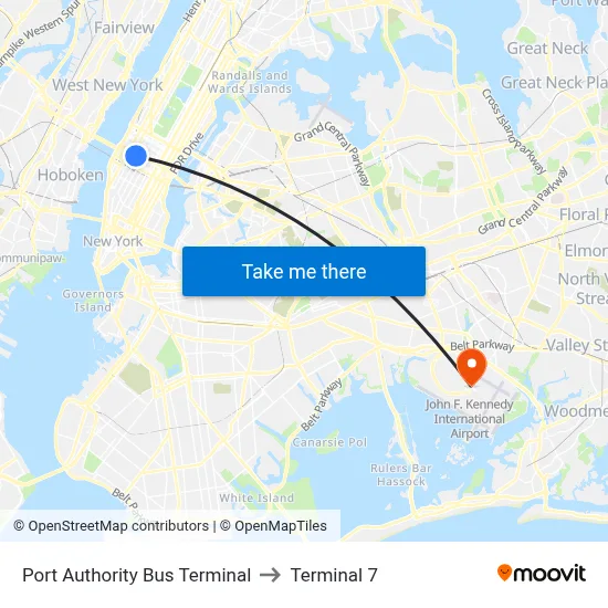Port Authority Bus Terminal to Terminal 7 map