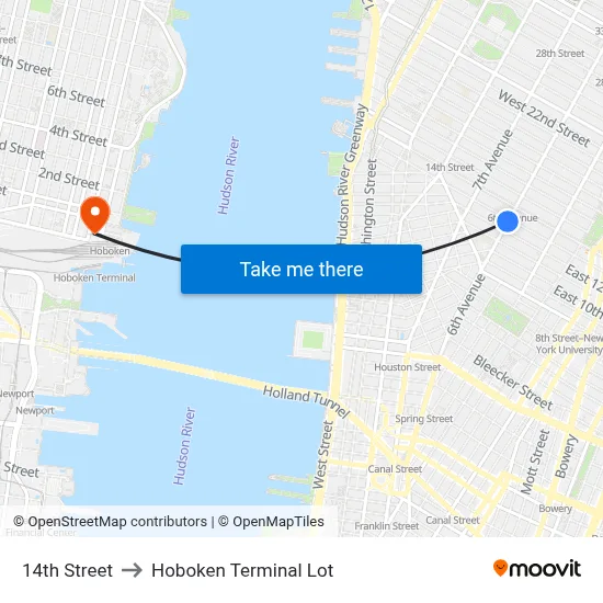 14th Street to Hoboken Terminal Lot map
