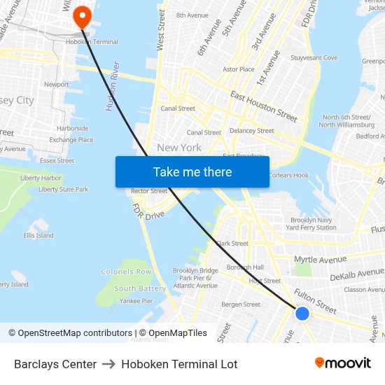 Barclays Center to Hoboken Terminal Lot map