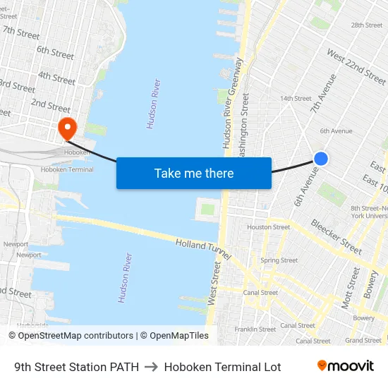 9th Street Station PATH to Hoboken Terminal Lot map
