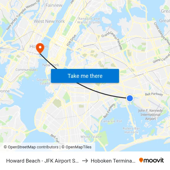 Howard Beach - JFK Airport Station to Hoboken Terminal Lot map