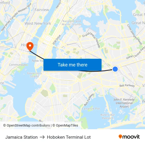 Jamaica Station to Hoboken Terminal Lot map