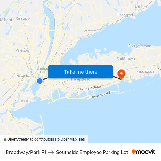 Broadway/Park Pl to Southside Employee Parking Lot map