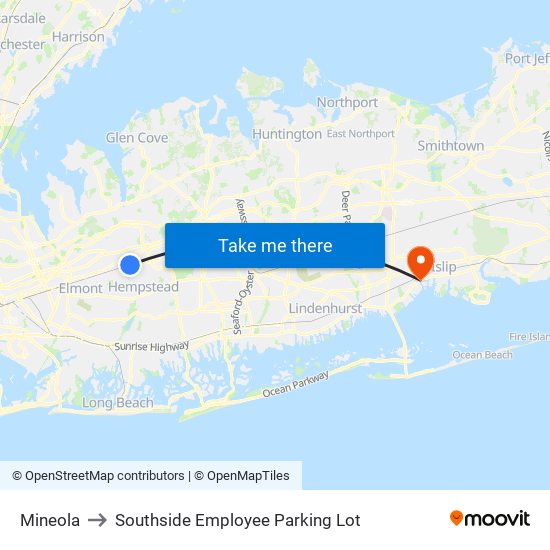 Mineola to Southside Employee Parking Lot map