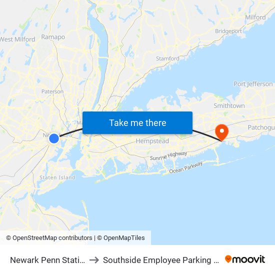 Newark Penn Station to Southside Employee Parking Lot map