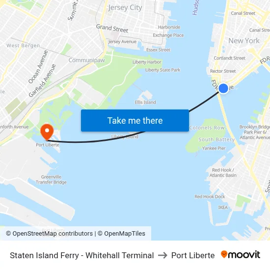 Staten Island Ferry - Whitehall Terminal to Port Liberte map