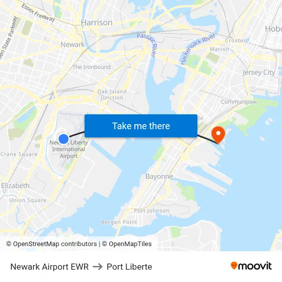 Newark Airport EWR to Port Liberte map