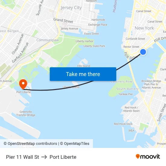 Pier 11 Wall St to Port Liberte map