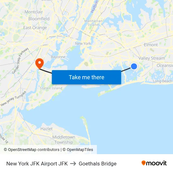 New York JFK Airport JFK to Goethals Bridge map
