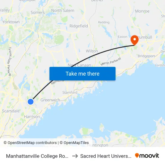 Manhattanville College Road to Sacred Heart University map