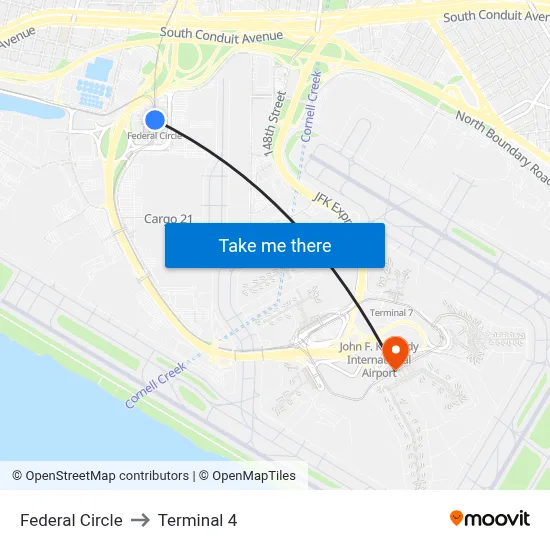 Federal Circle to Terminal 4 map