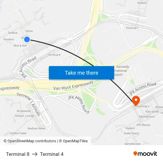 Terminal 8 to Terminal 4 map