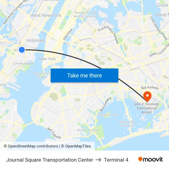 Journal Square Transportation Center to Terminal 4 map