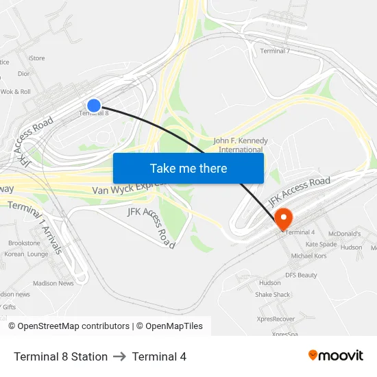 Terminal 8 Station to Terminal 4 map