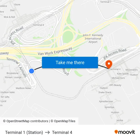 Terminal 1 (Station) to Terminal 4 map