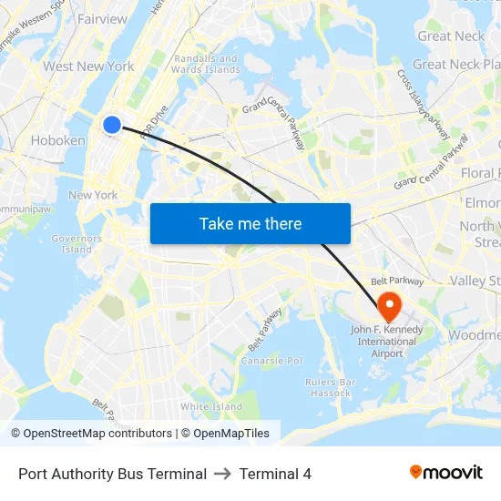 Port Authority Bus Terminal to Terminal 4 map