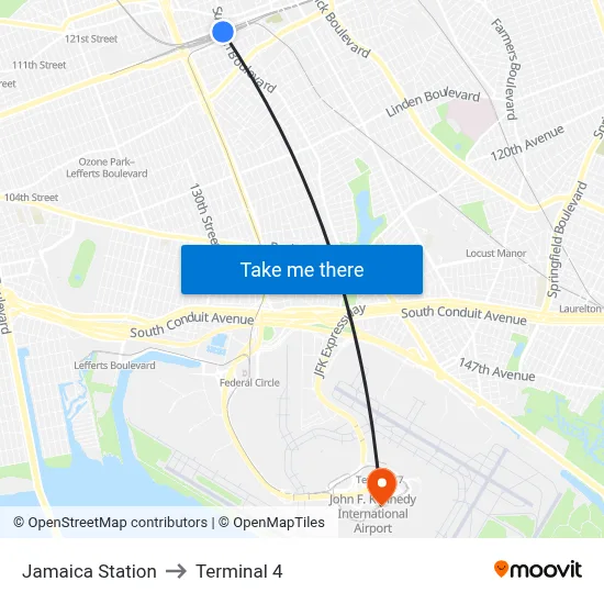Jamaica Station to Terminal 4 map