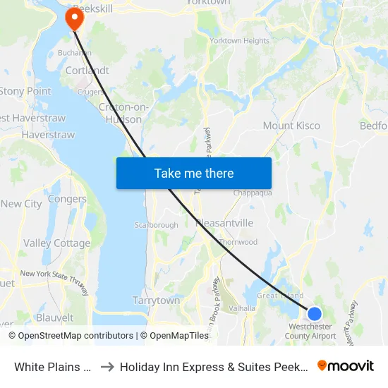 White Plains Airport HPN to Holiday Inn Express & Suites Peekskill-Lower Hudson Valley map