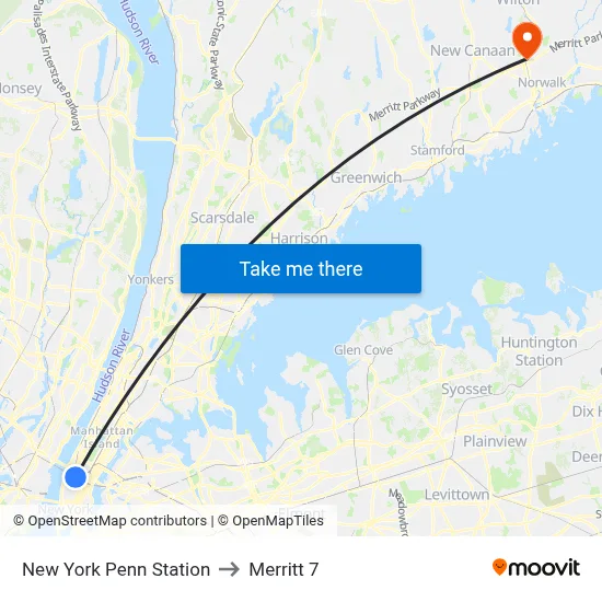 New York Penn Station to Merritt 7 map