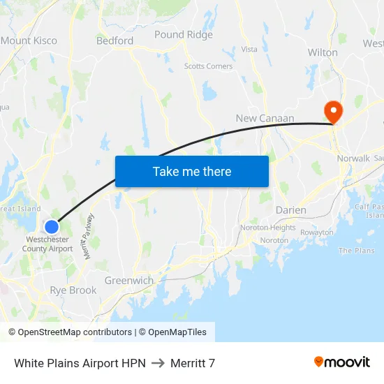 White Plains Airport HPN to Merritt 7 map