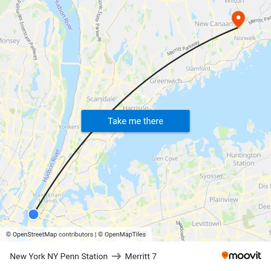 New York NY Penn Station to Merritt 7 map