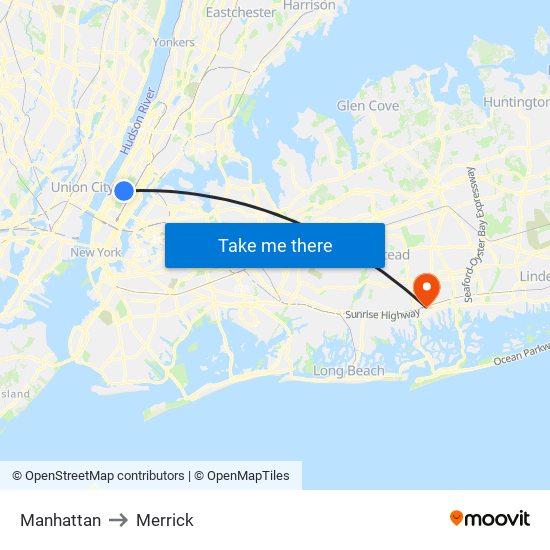 Manhattan to Merrick map