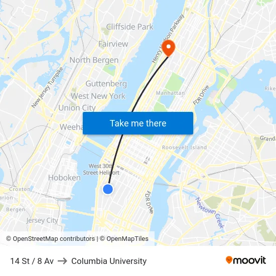 14 St / 8 Av to Columbia University map