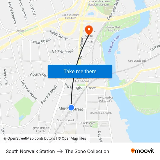 South Norwalk Station to The Sono Collection map