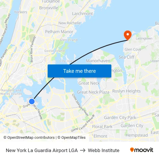 New York La Guardia Airport LGA to Webb Institute map