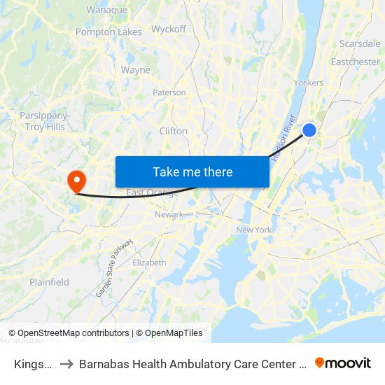 Kingsbridge Rd to Barnabas Health Ambulatory Care Center Laboratory Patient Service Center - Livingston map