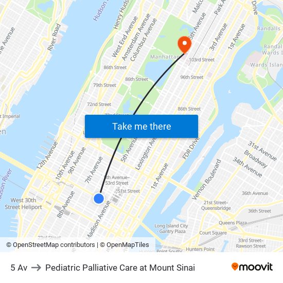 5 Av to Pediatric Palliative Care at Mount Sinai map