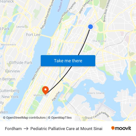 Fordham to Pediatric Palliative Care at Mount Sinai map