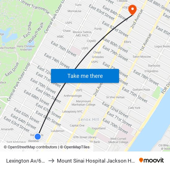 Lexington Av/63 St to Mount Sinai Hospital Jackson Heights map