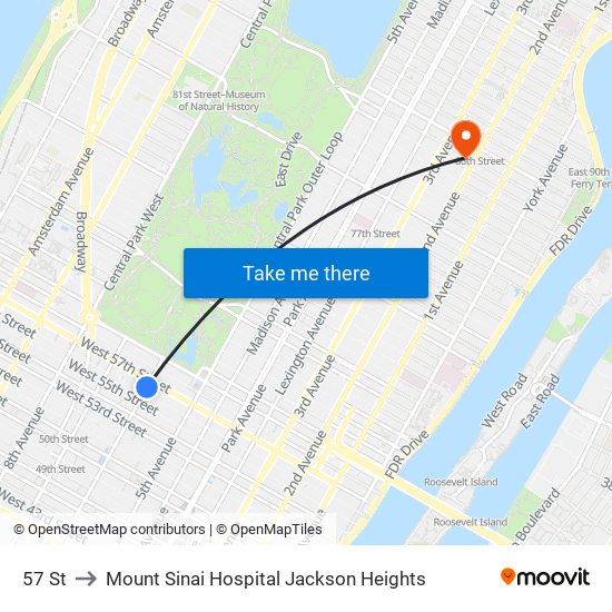 57 St to Mount Sinai Hospital Jackson Heights map