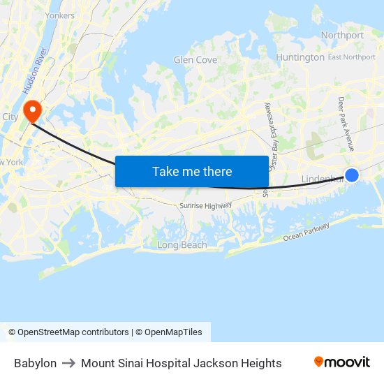 Babylon to Mount Sinai Hospital Jackson Heights map